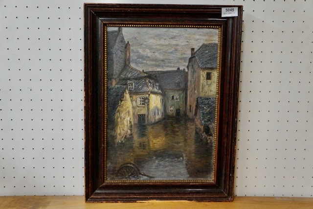 1 olieverfschilderij "Dorpsgezicht"