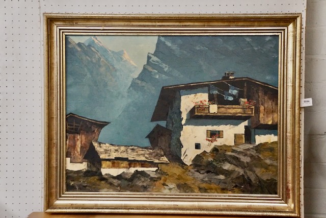 1 olieverfschilderij "Dorpsgezicht"