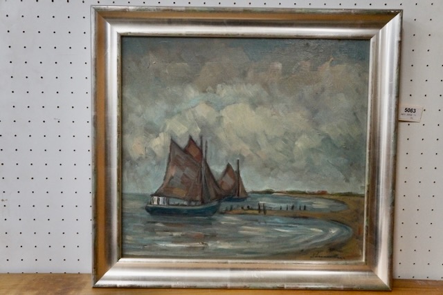 1 huile sur toile « Navires » signée