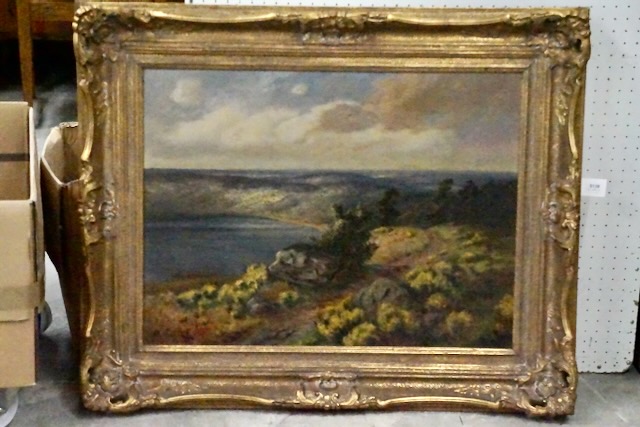 1 groot schilderij "Meerlandschap"